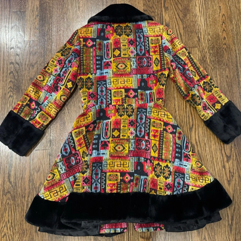 Vintage Country Pacer Tapestry Carpet Womens Coat 70s Boho Size S Flaws - Picture 5 of 12